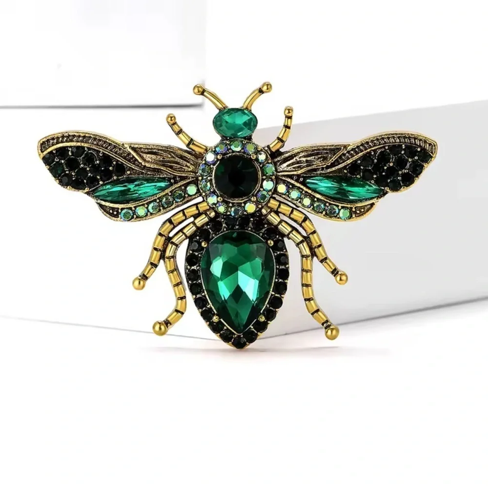 Vintage Green Crystal Bee Brooch